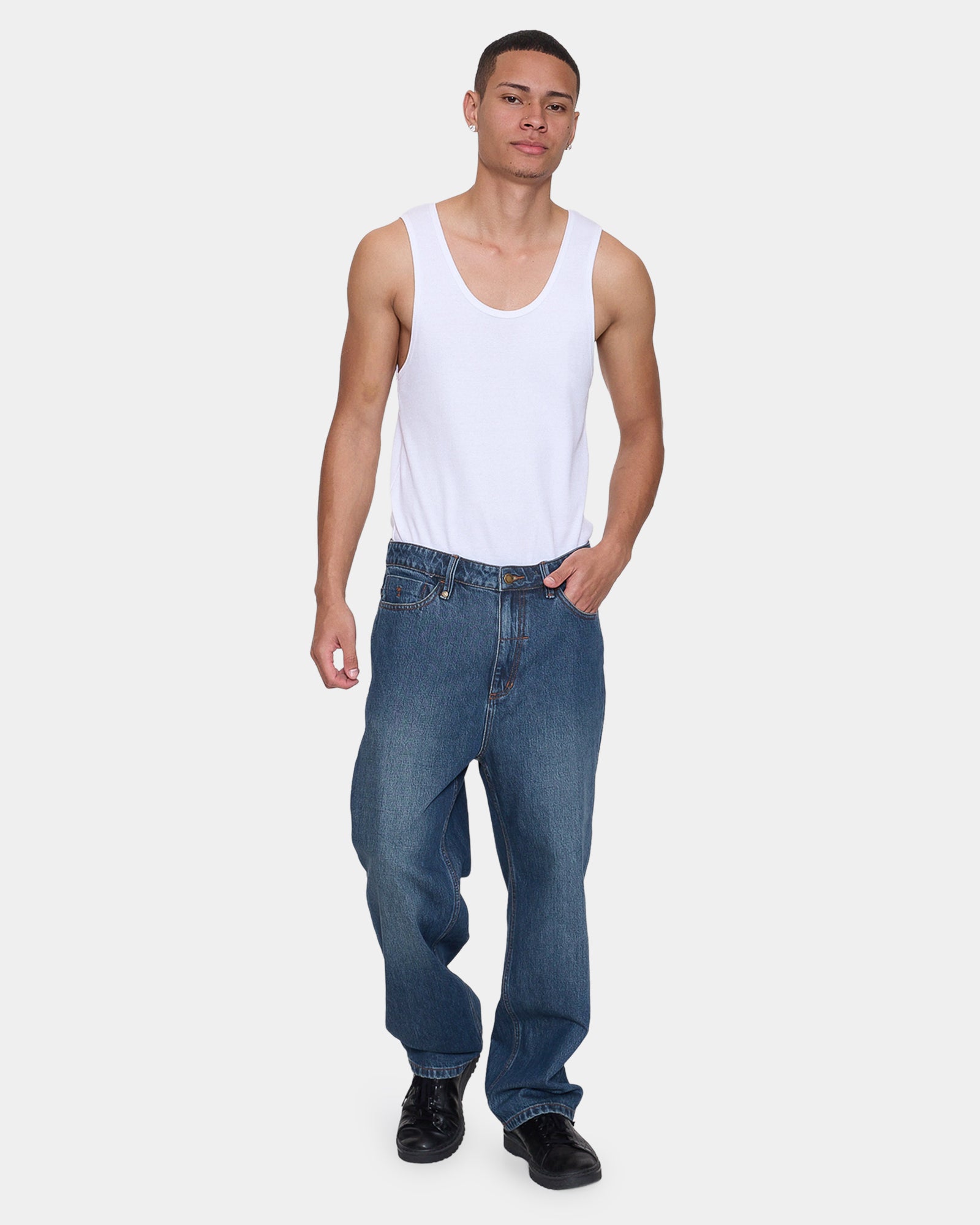 Mens Mid Slacker Relaxed Long Denim Jeans