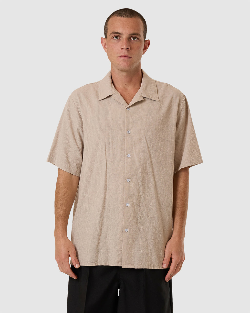 Mens Minimal Thrills Stripe Bowling Short Sleeve Shirt