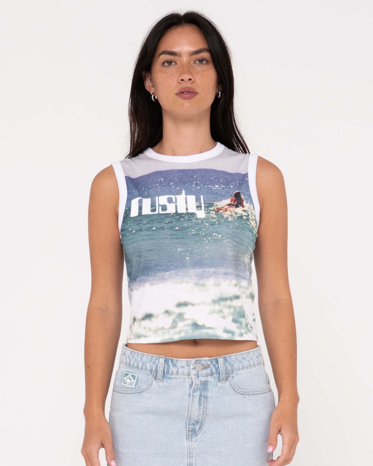 WOMENS ALL OVA SLIM FIT SLEEVELESS SKIMMER TANK TOP
