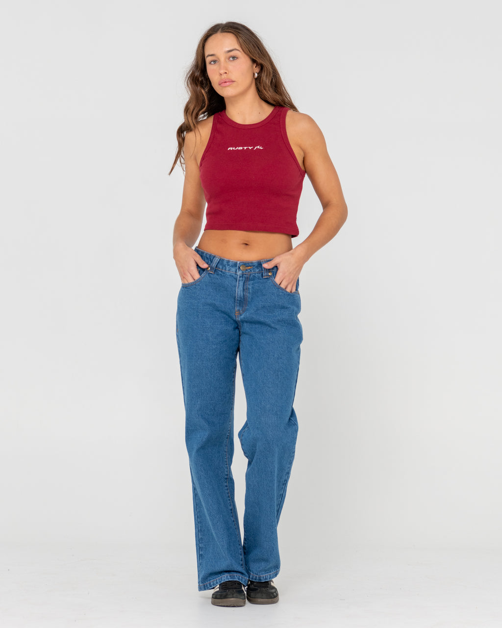 Womens Essentials Ribbed Skimmer Crop Top
