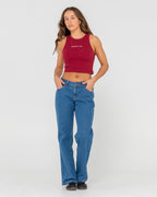 Womens Essentials Ribbed Skimmer Crop Top