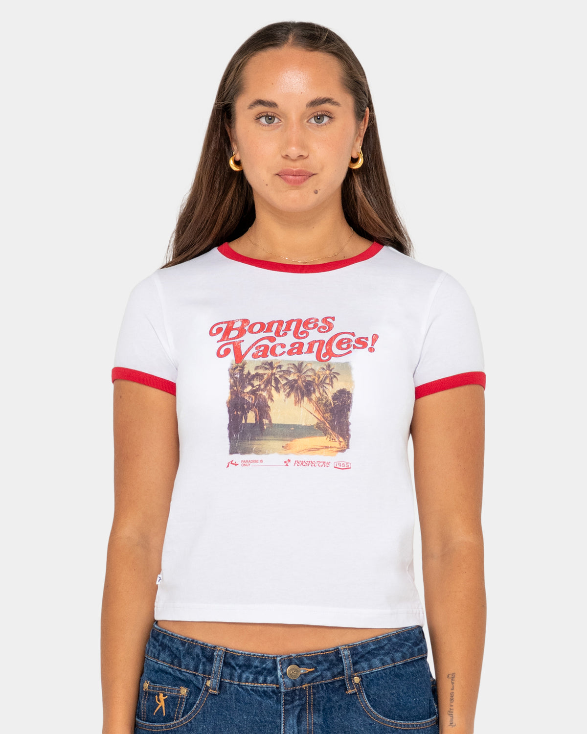 Womens Bonnes Vacances Ringer Baby T-Shirt