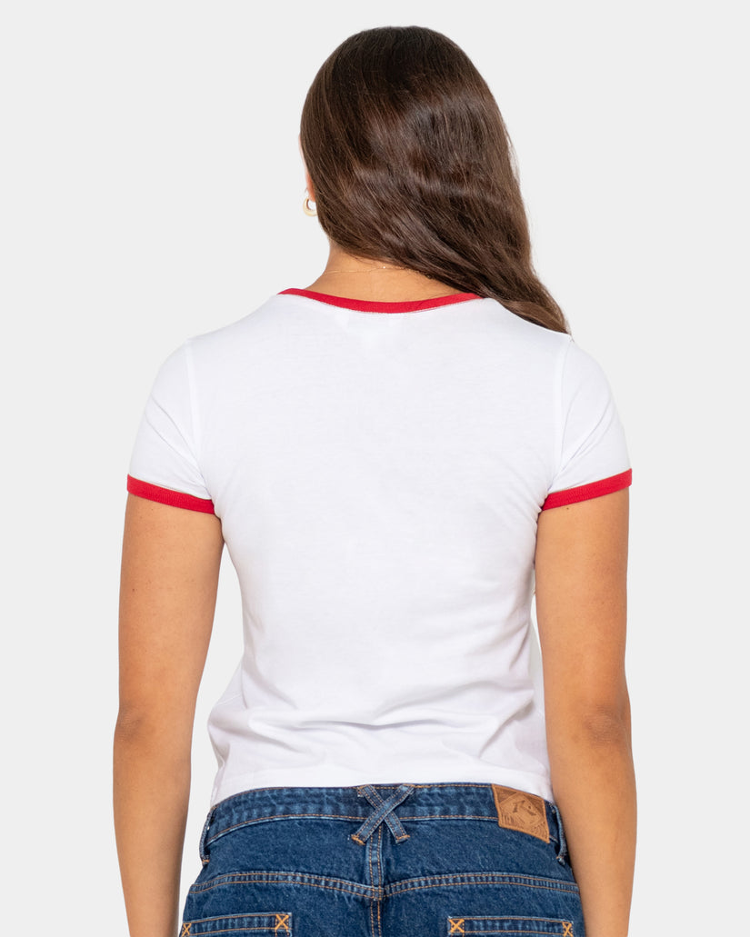 Womens Bonnes Vacances Ringer Baby T-Shirt