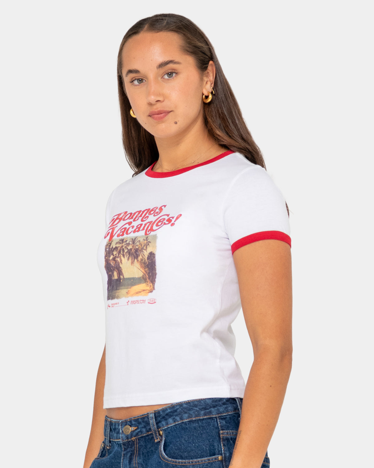 Womens Bonnes Vacances Ringer Baby T-Shirt