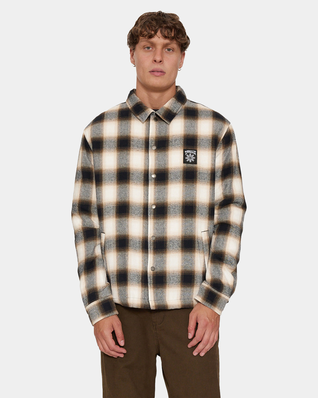 STAGGER CROPPED FLANNEL JACKET BLK1
