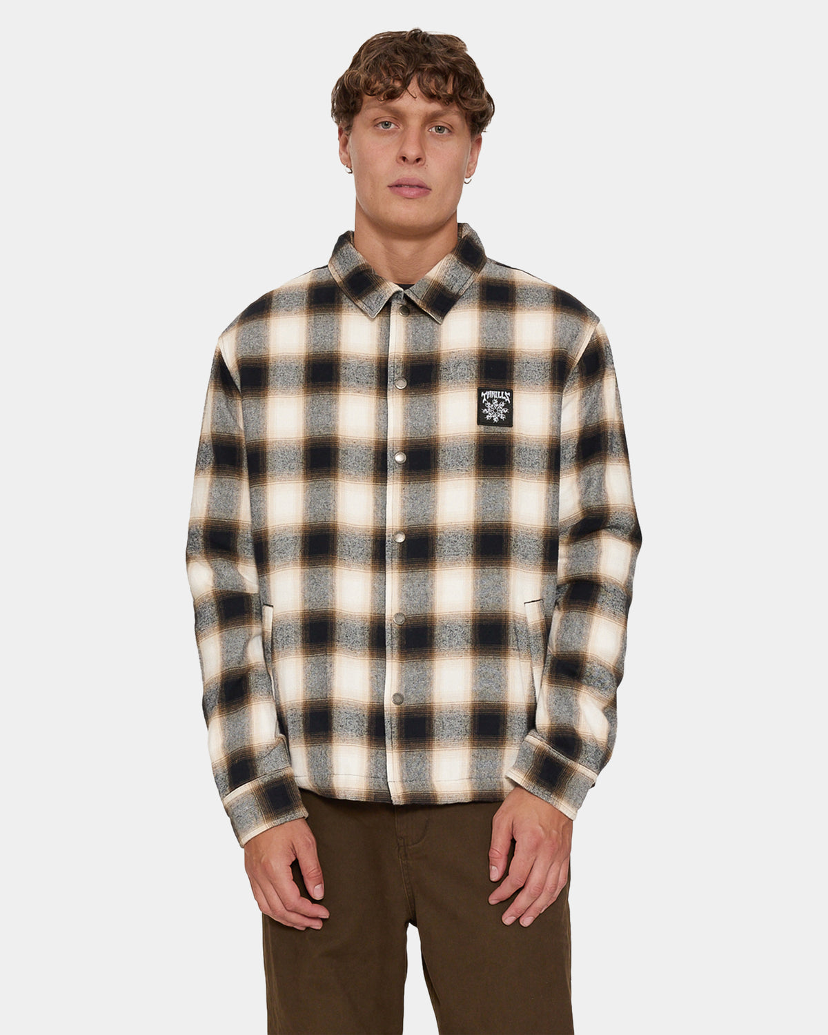STAGGER CROPPED FLANNEL JACKET BLK1