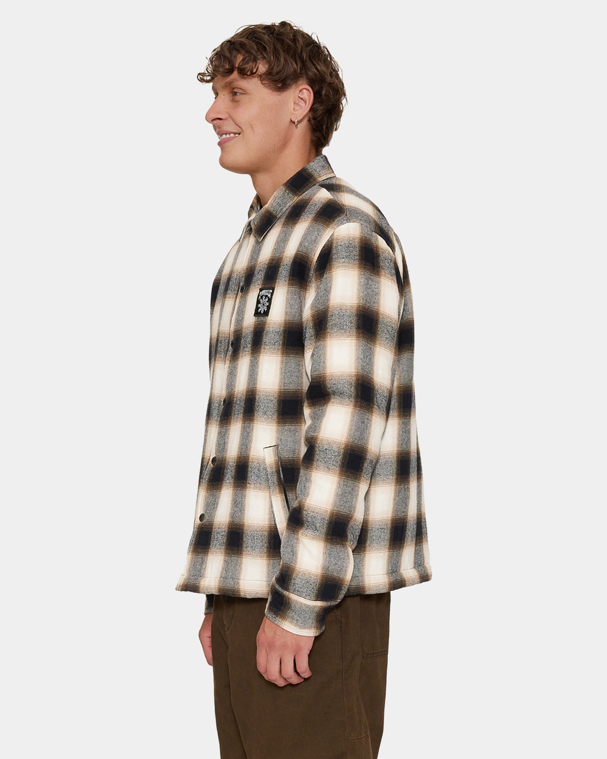 STAGGER CROPPED FLANNEL JACKET BLK1