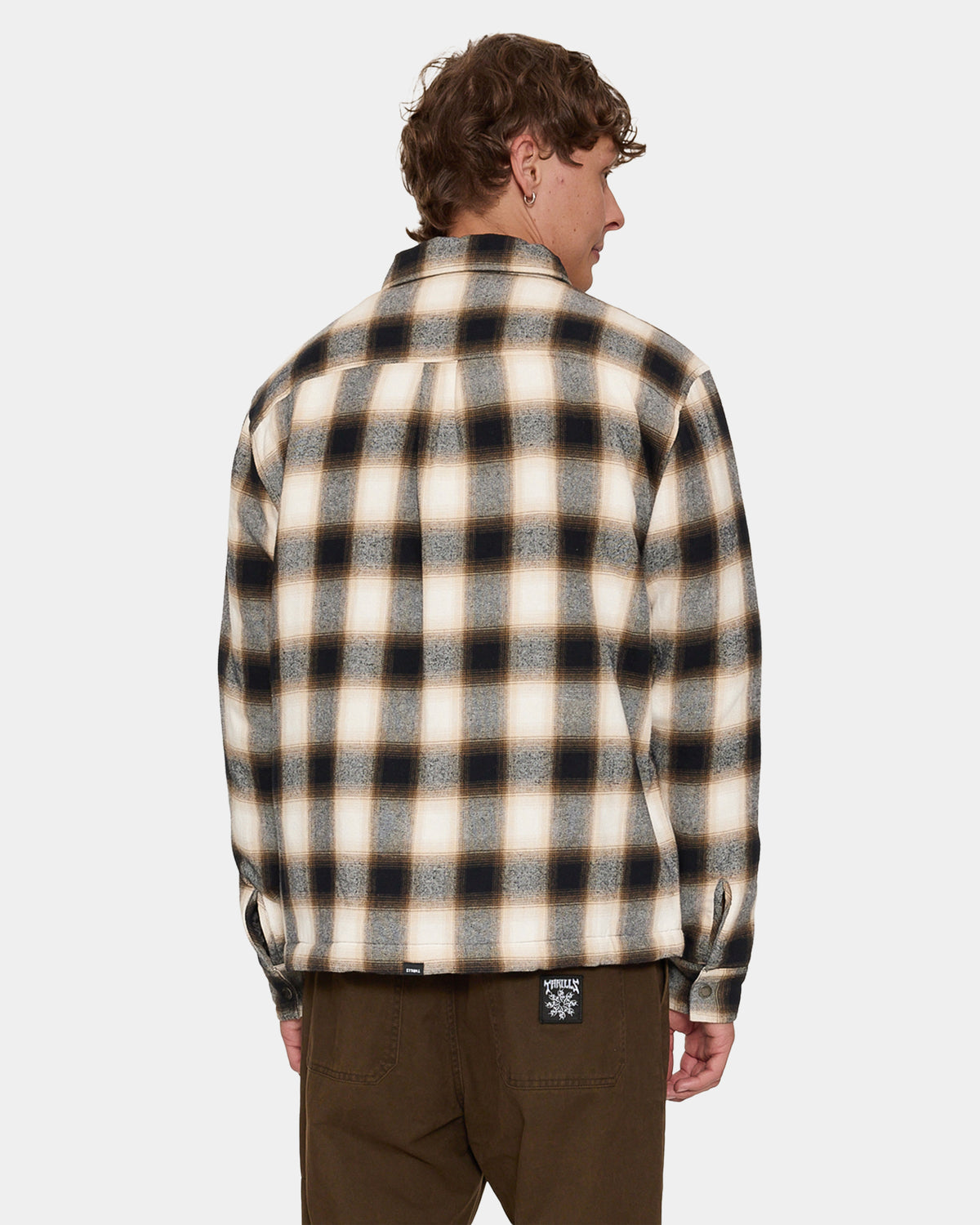 STAGGER CROPPED FLANNEL JACKET BLK1