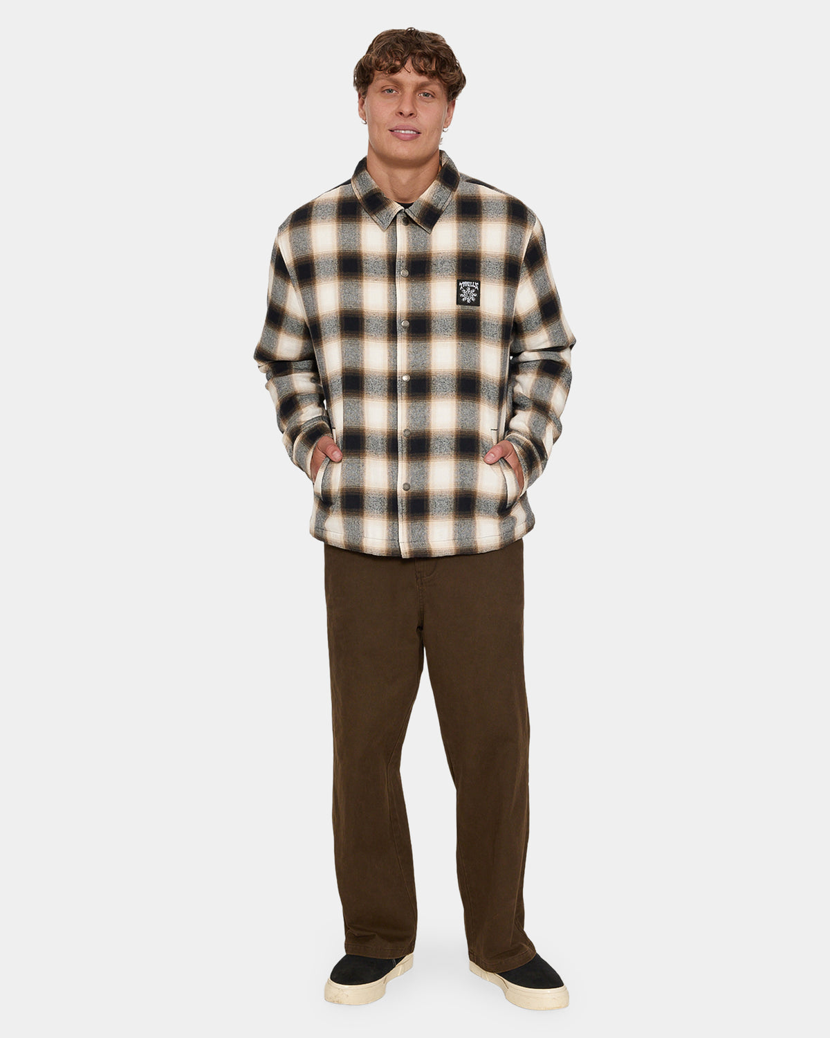 STAGGER CROPPED FLANNEL JACKET BLK1