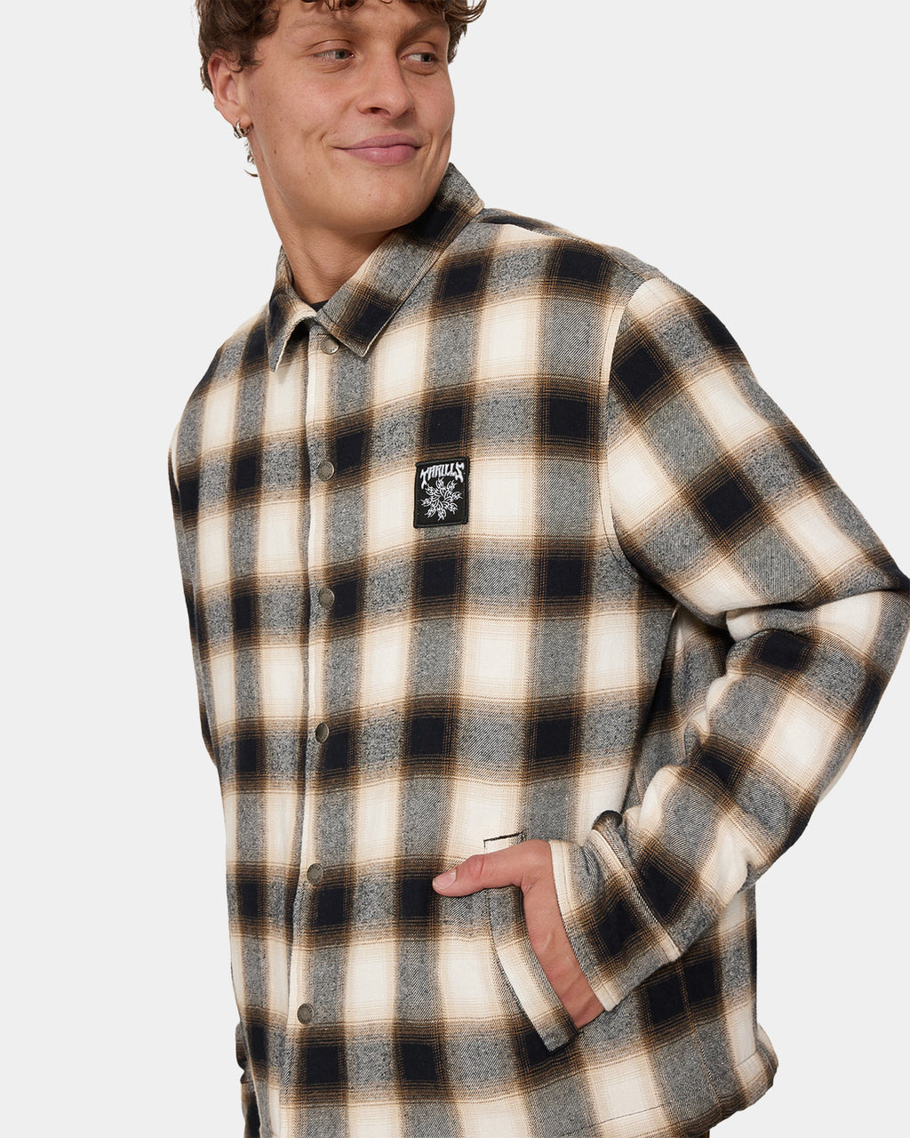 STAGGER CROPPED FLANNEL JACKET BLK1