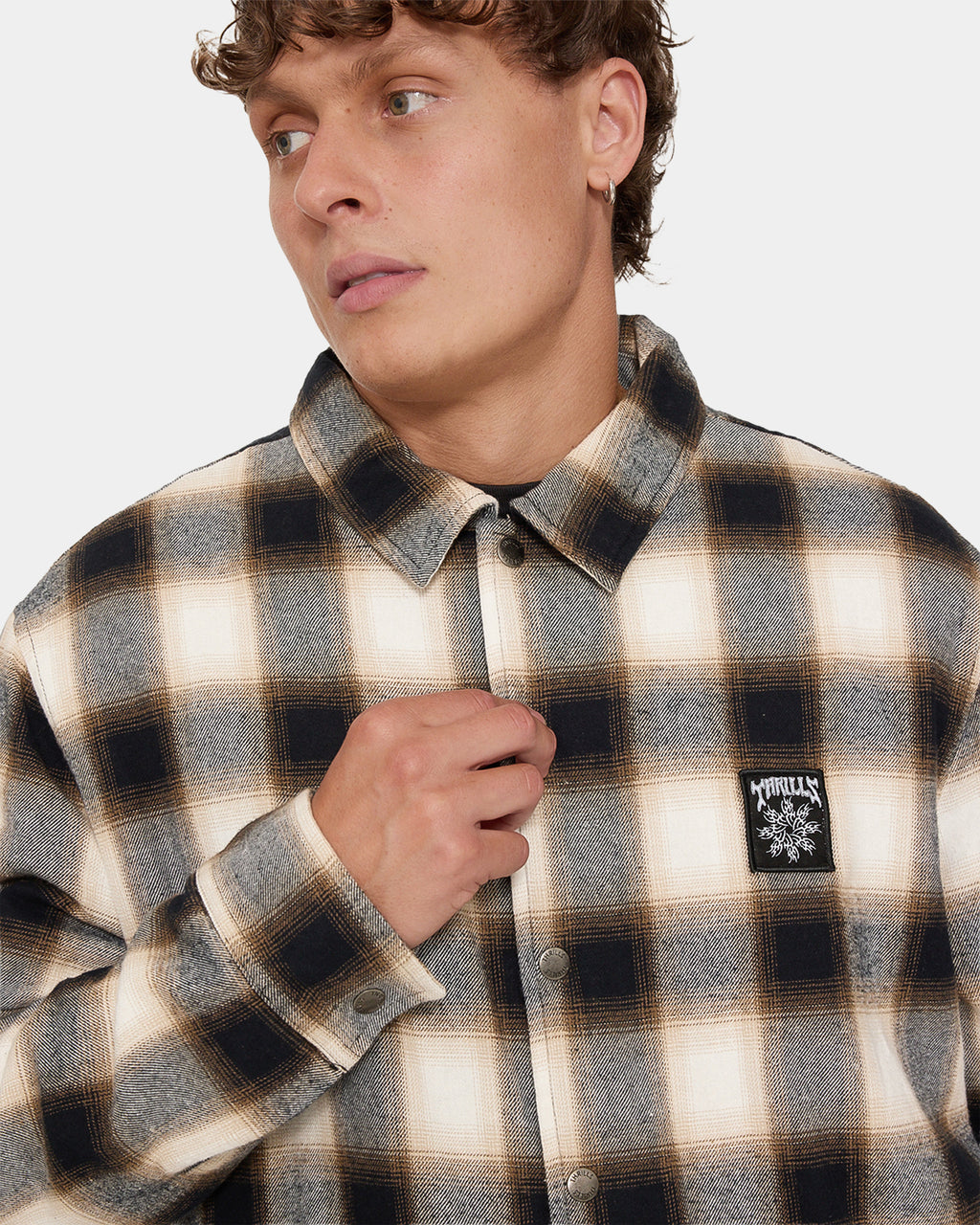 STAGGER CROPPED FLANNEL JACKET BLK1