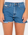 Womens Penny Kick Flare Denim Shorts