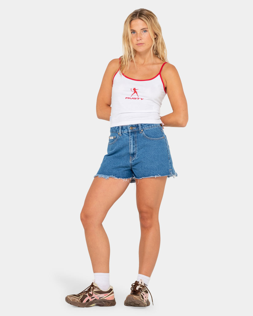 Womens Penny Kick Flare Denim Shorts
