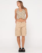 WOMENS TANK GIRL LOW RISE LOOSE FIT CARGO SHORTS