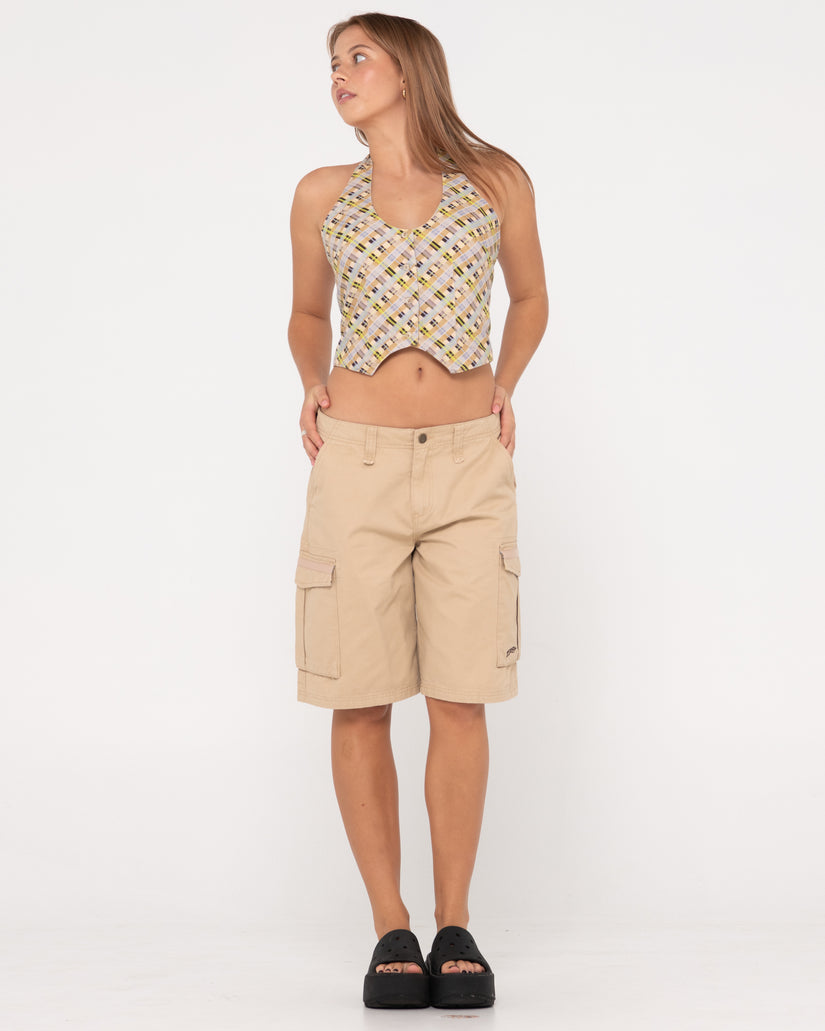 WOMENS TANK GIRL LOW RISE LOOSE FIT CARGO SHORTS