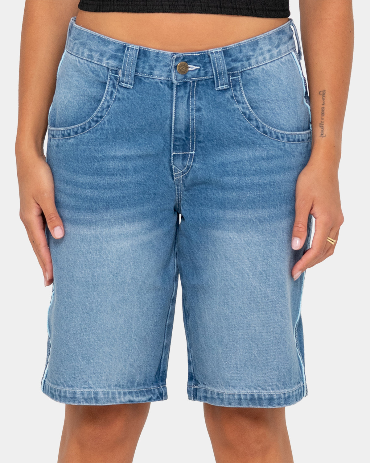 Womens Flip Mommy Low Rise Wide Leg Denim Shorts