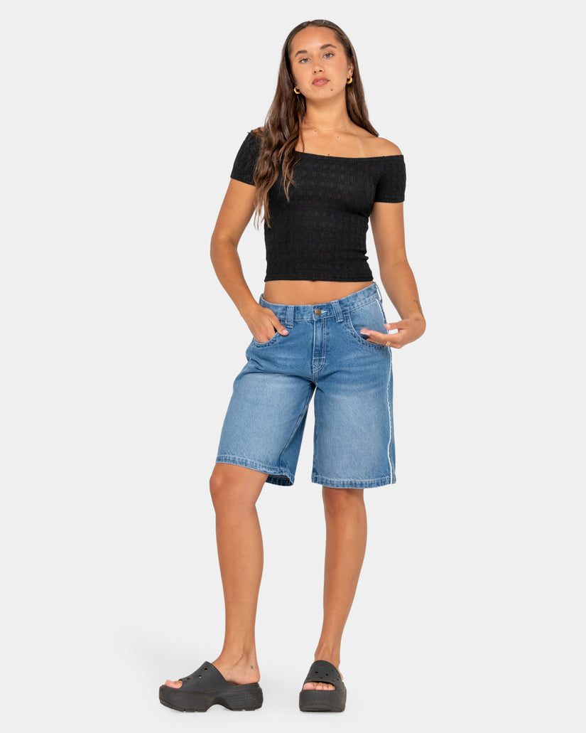 Womens Flip Mommy Low Rise Wide Leg Denim Shorts