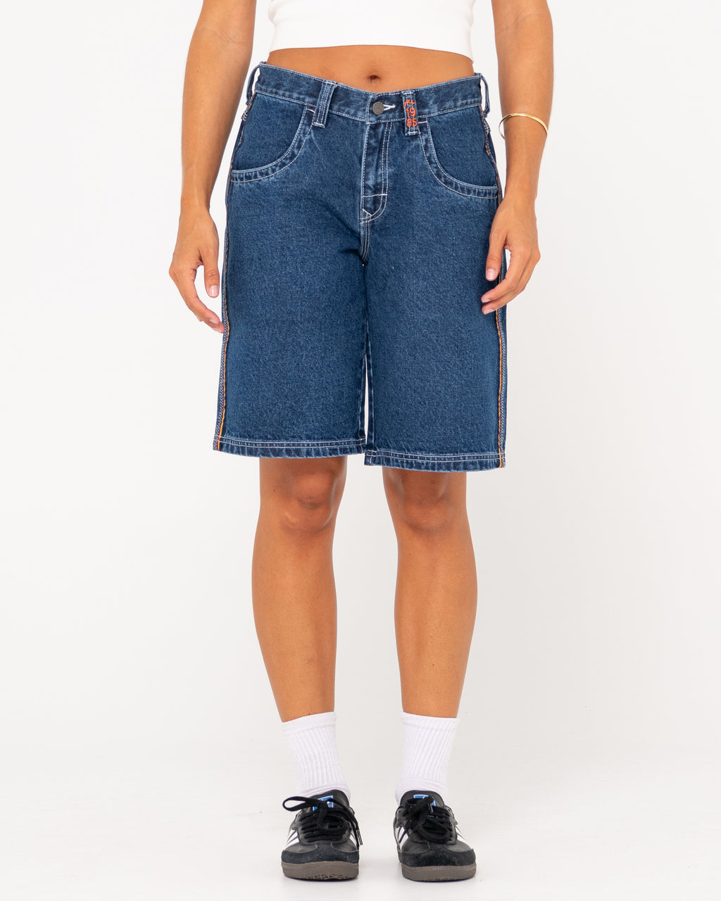 WOMENS FLIP MOMMY LOW RISE WIDE LEG DENIM SHORTS