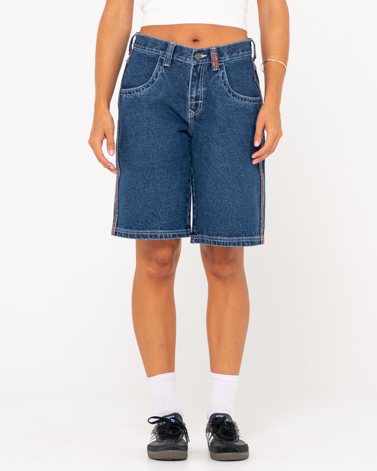 WOMENS FLIP MOMMY LOW RISE WIDE LEG DENIM SHORTS