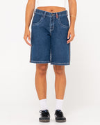 WOMENS FLIP MOMMY LOW RISE WIDE LEG DENIM SHORTS