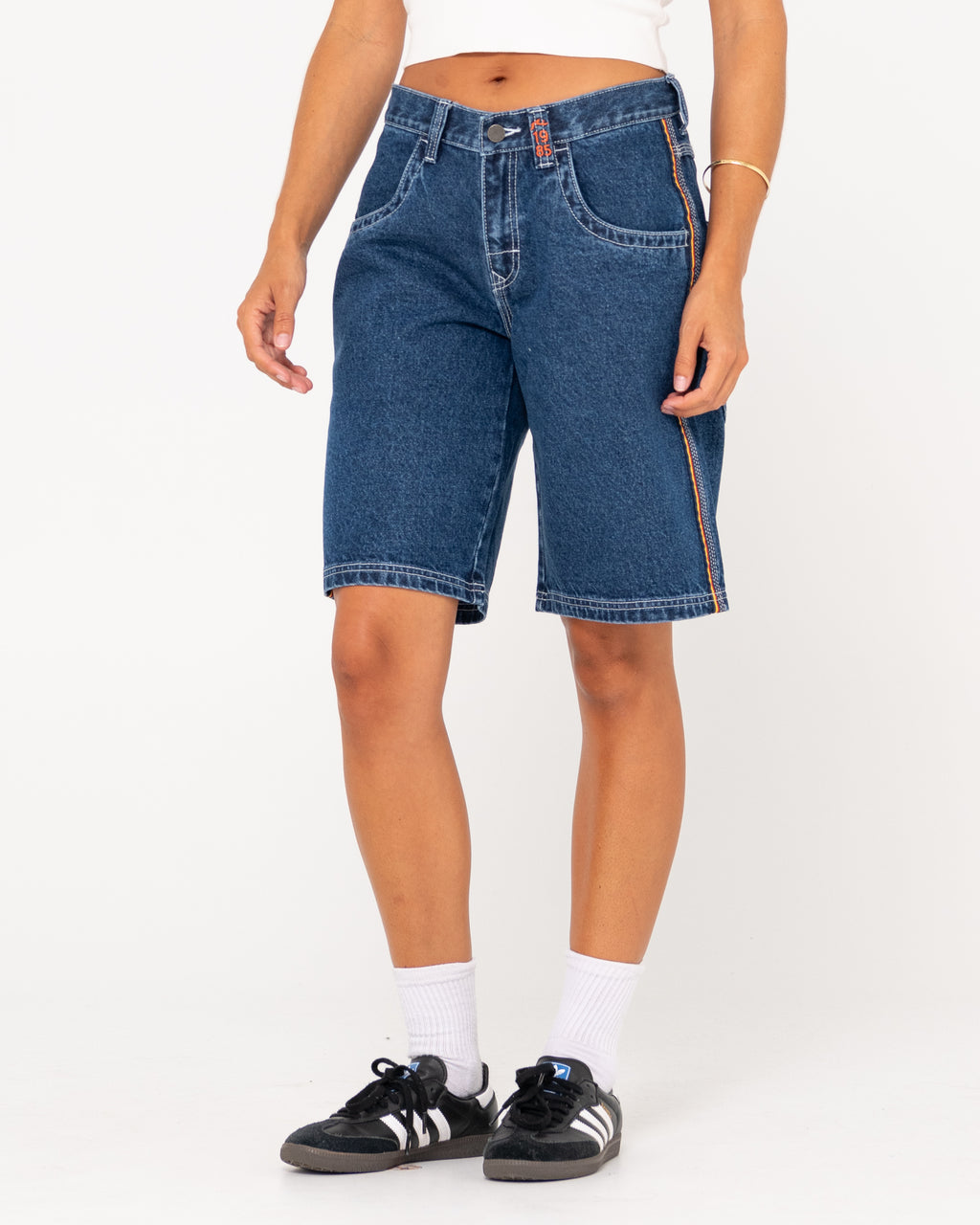 WOMENS FLIP MOMMY LOW RISE WIDE LEG DENIM SHORTS