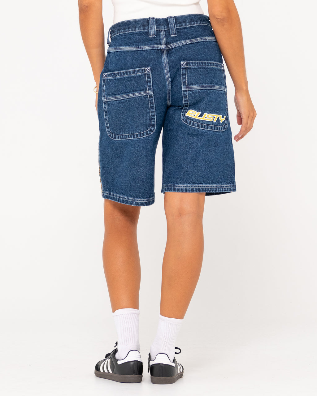 WOMENS FLIP MOMMY LOW RISE WIDE LEG DENIM SHORTS
