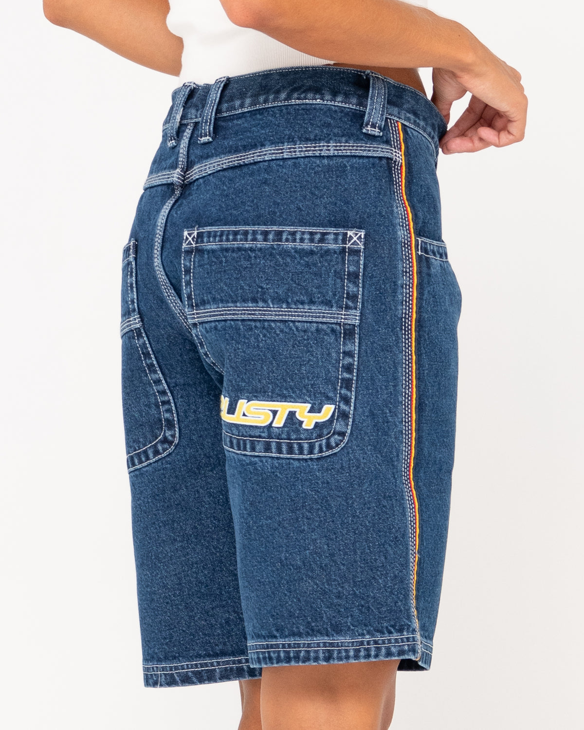 WOMENS FLIP MOMMY LOW RISE WIDE LEG DENIM SHORTS
