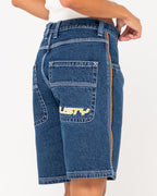 WOMENS FLIP MOMMY LOW RISE WIDE LEG DENIM SHORTS