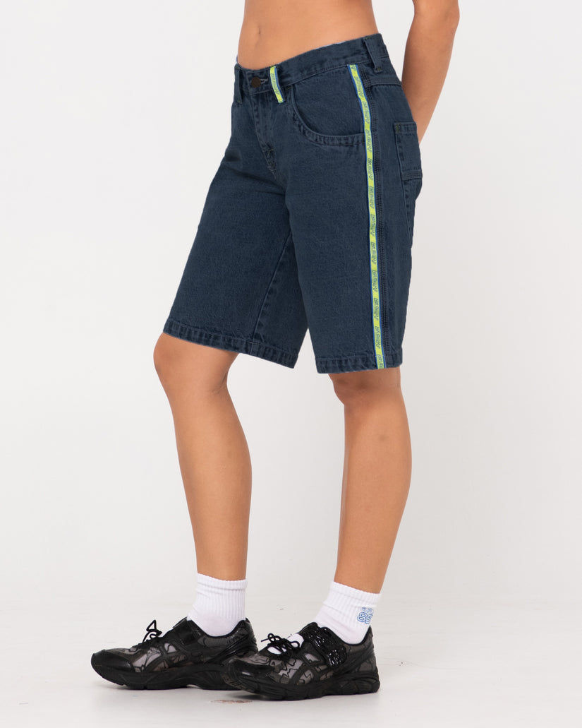 WOMENS FLIP MOMMY LOW RISE WIDE LEG DENIM SHORTS