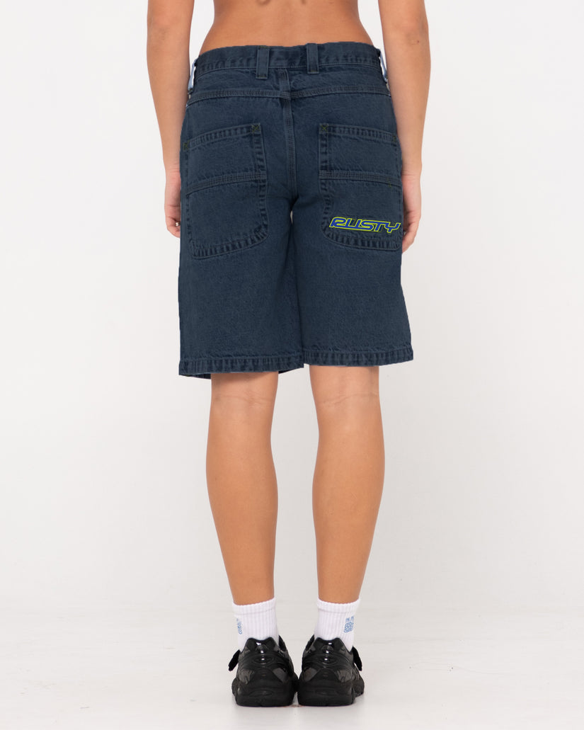 WOMENS FLIP MOMMY LOW RISE WIDE LEG DENIM SHORTS