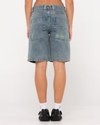 WOMENS FLIP MOMMY LOW RISE WIDE LEG DENIM SHORTS