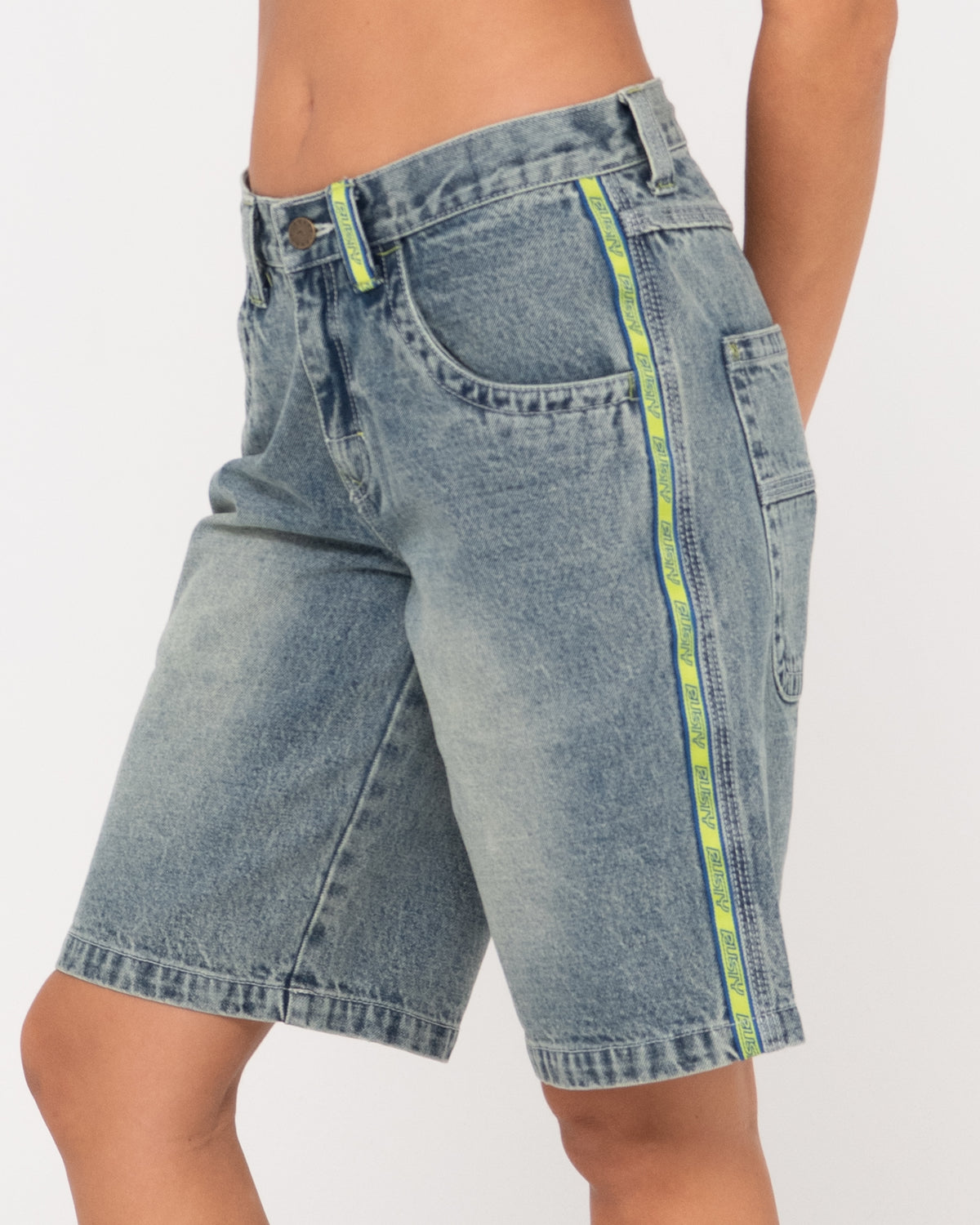 WOMENS FLIP MOMMY LOW RISE WIDE LEG DENIM SHORTS