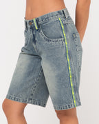 WOMENS FLIP MOMMY LOW RISE WIDE LEG DENIM SHORTS