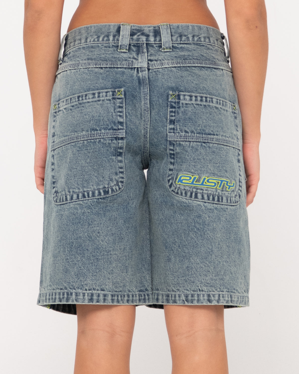WOMENS FLIP MOMMY LOW RISE WIDE LEG DENIM SHORTS