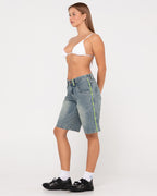 WOMENS FLIP MOMMY LOW RISE WIDE LEG DENIM SHORTS