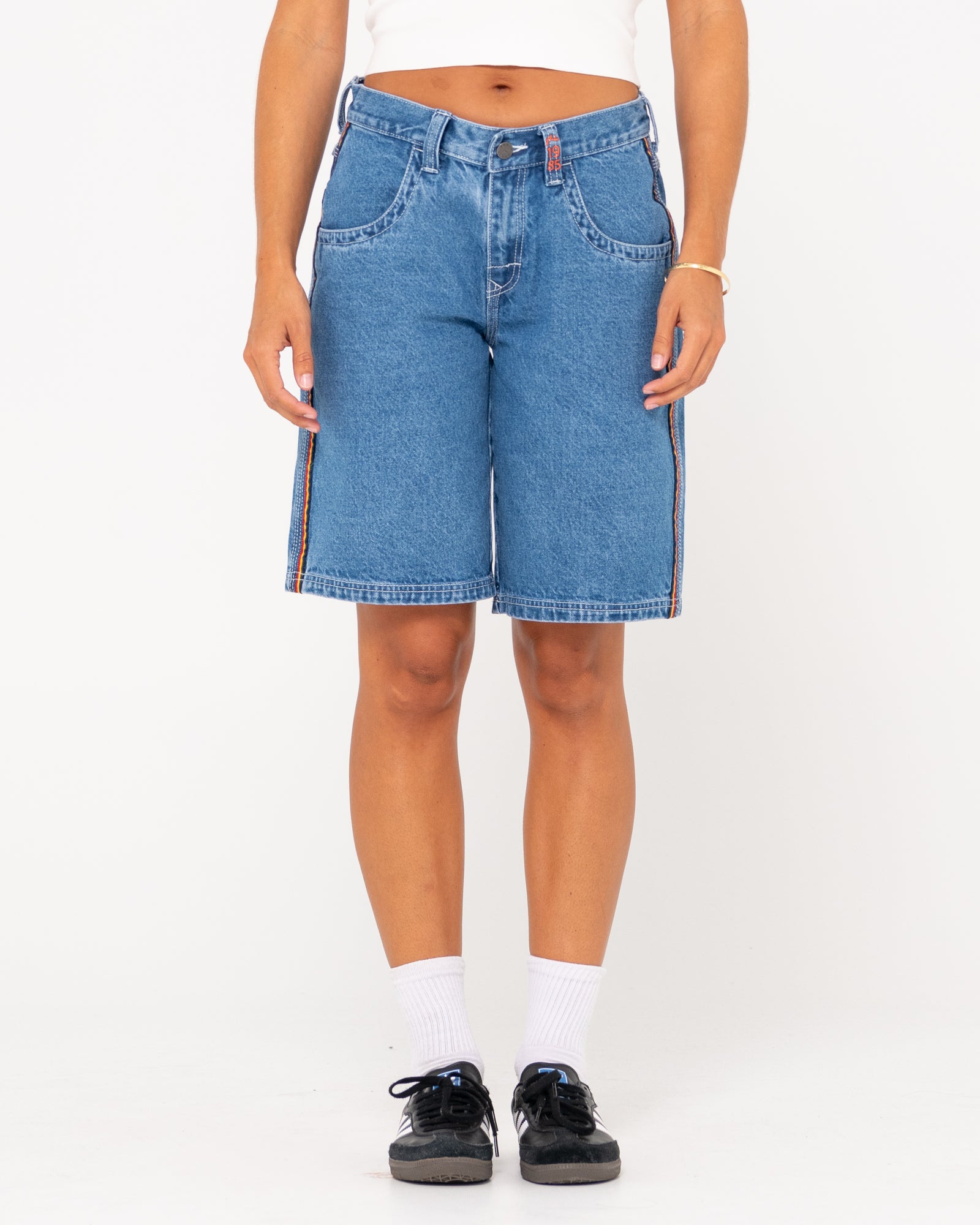 WOMENS FLIP MOMMY LOW RISE WIDE LEG DENIM SHORTS Australia