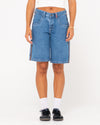 WOMENS FLIP MOMMY LOW RISE WIDE LEG DENIM SHORTS