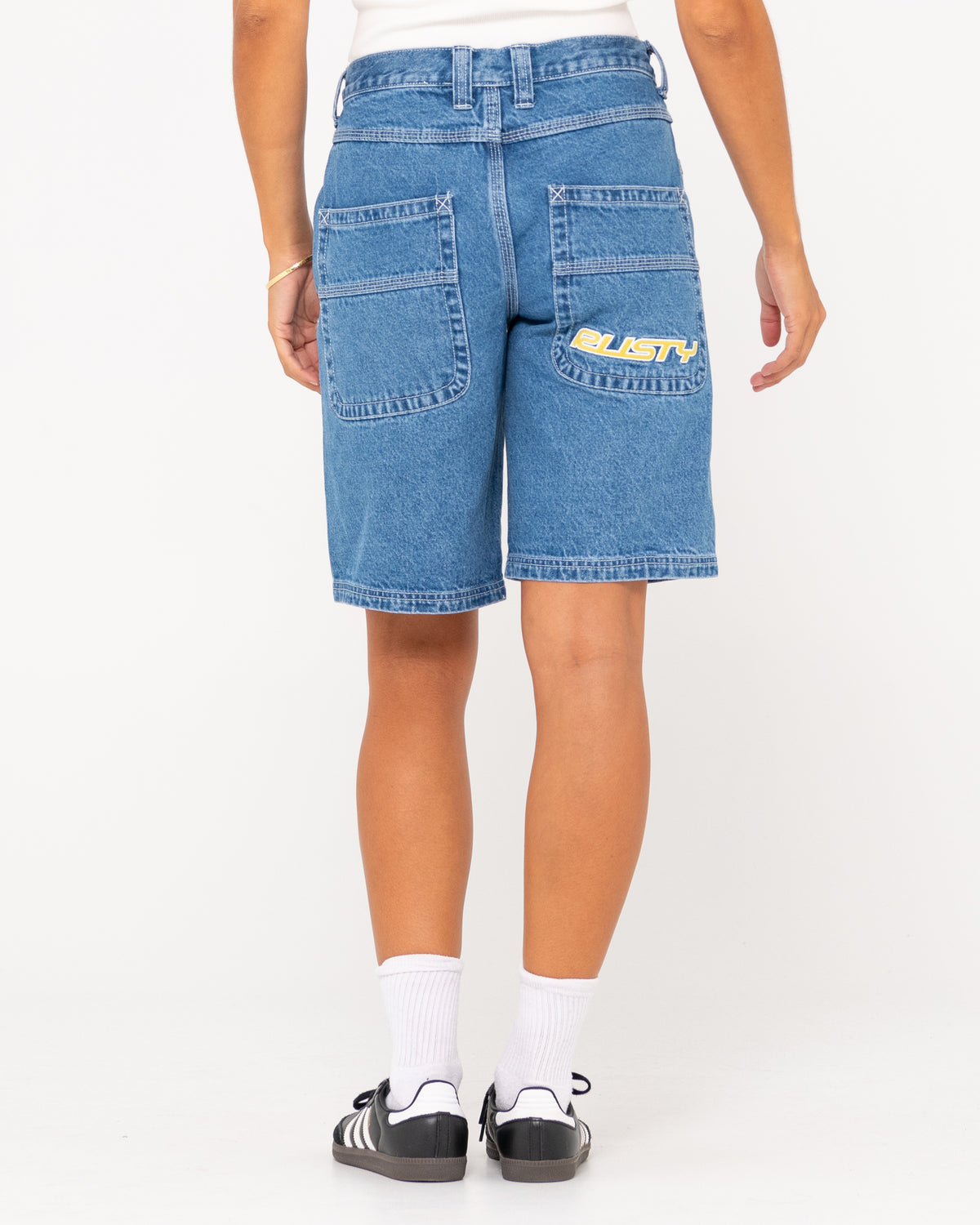 WOMENS FLIP MOMMY LOW RISE WIDE LEG DENIM SHORTS