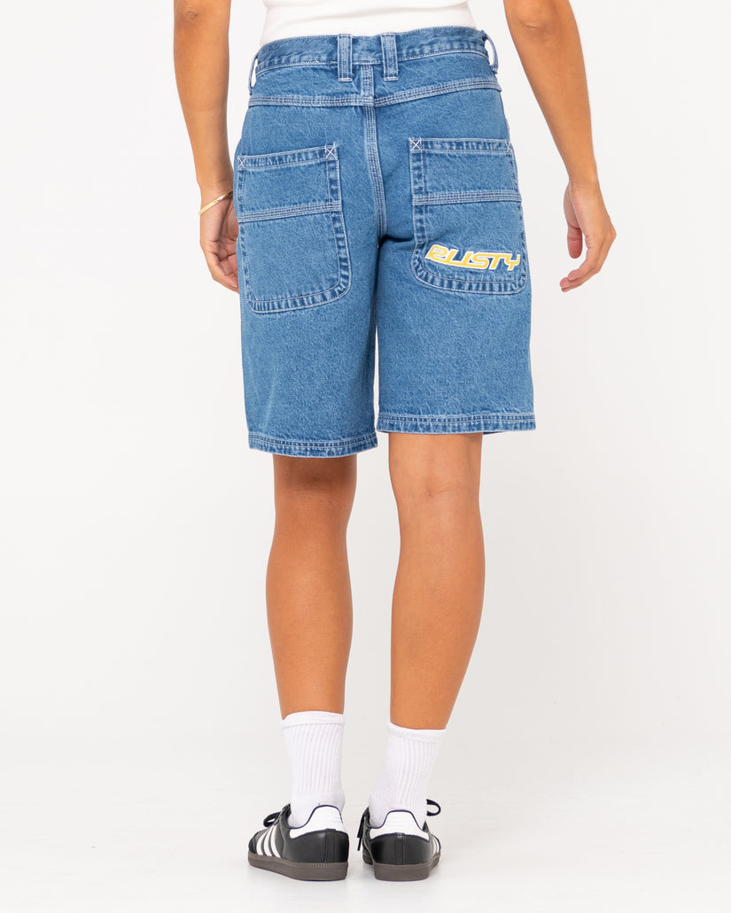 WOMENS FLIP MOMMY LOW RISE WIDE LEG DENIM SHORTS