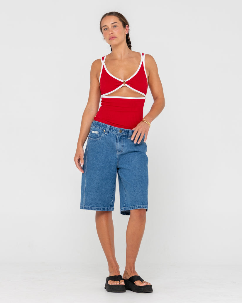 WOMENS LEGLESS LOW RISE DENIM SHORTS