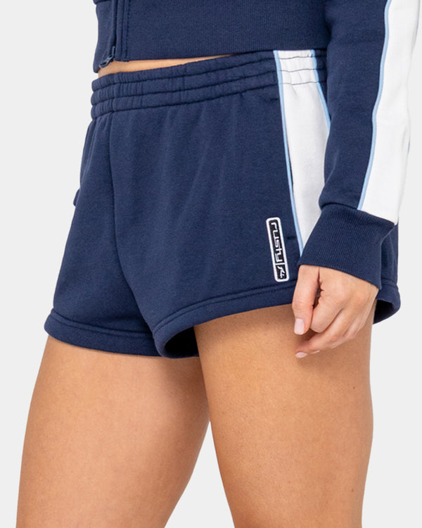 Womens Retro Lines Mini Fleece Elastic Waist Shorts