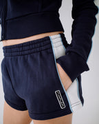 Womens Retro Lines Mini Fleece Elastic Waist Shorts