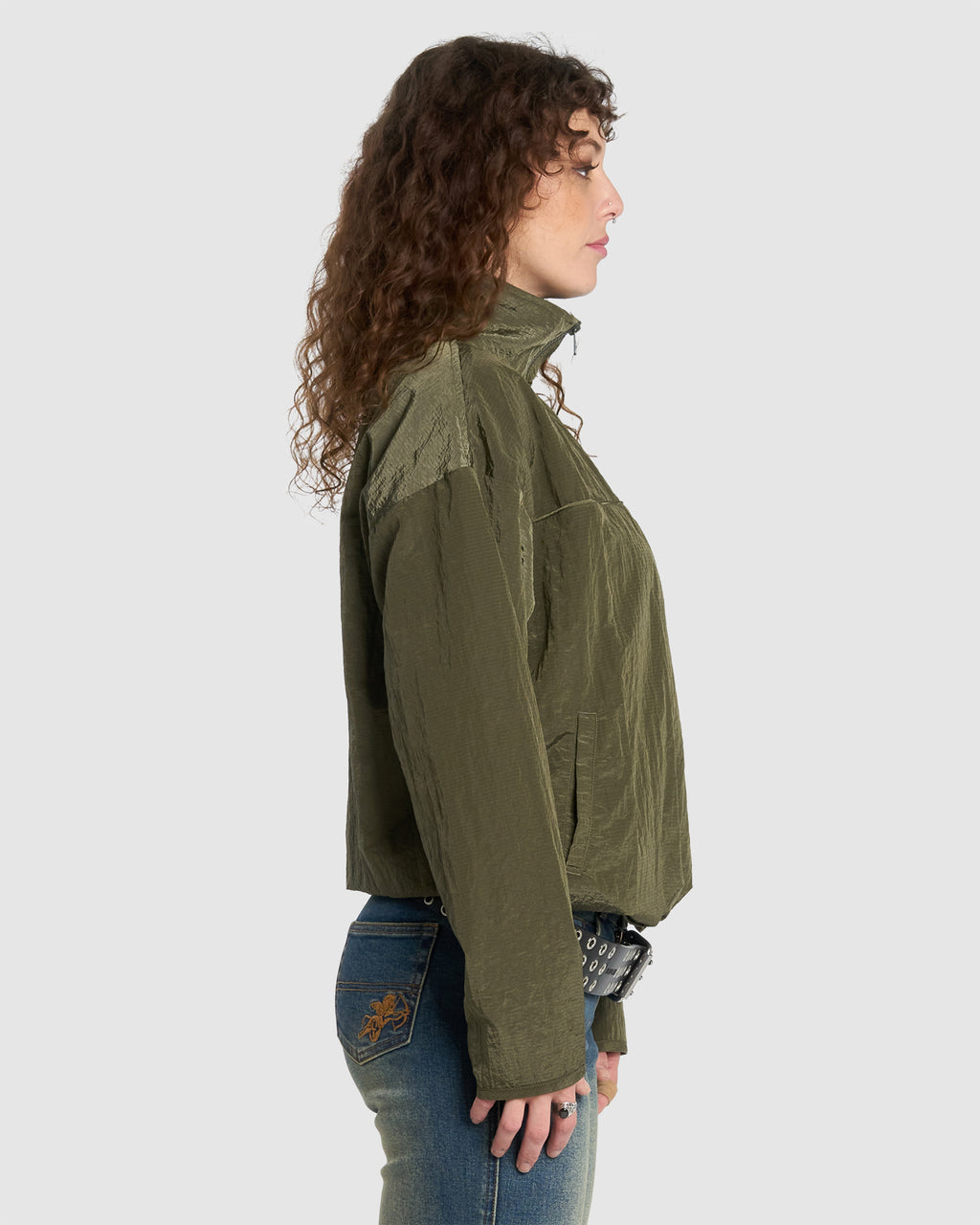 WOMENS STAINED QUARTER ZIP NYLON JACKET