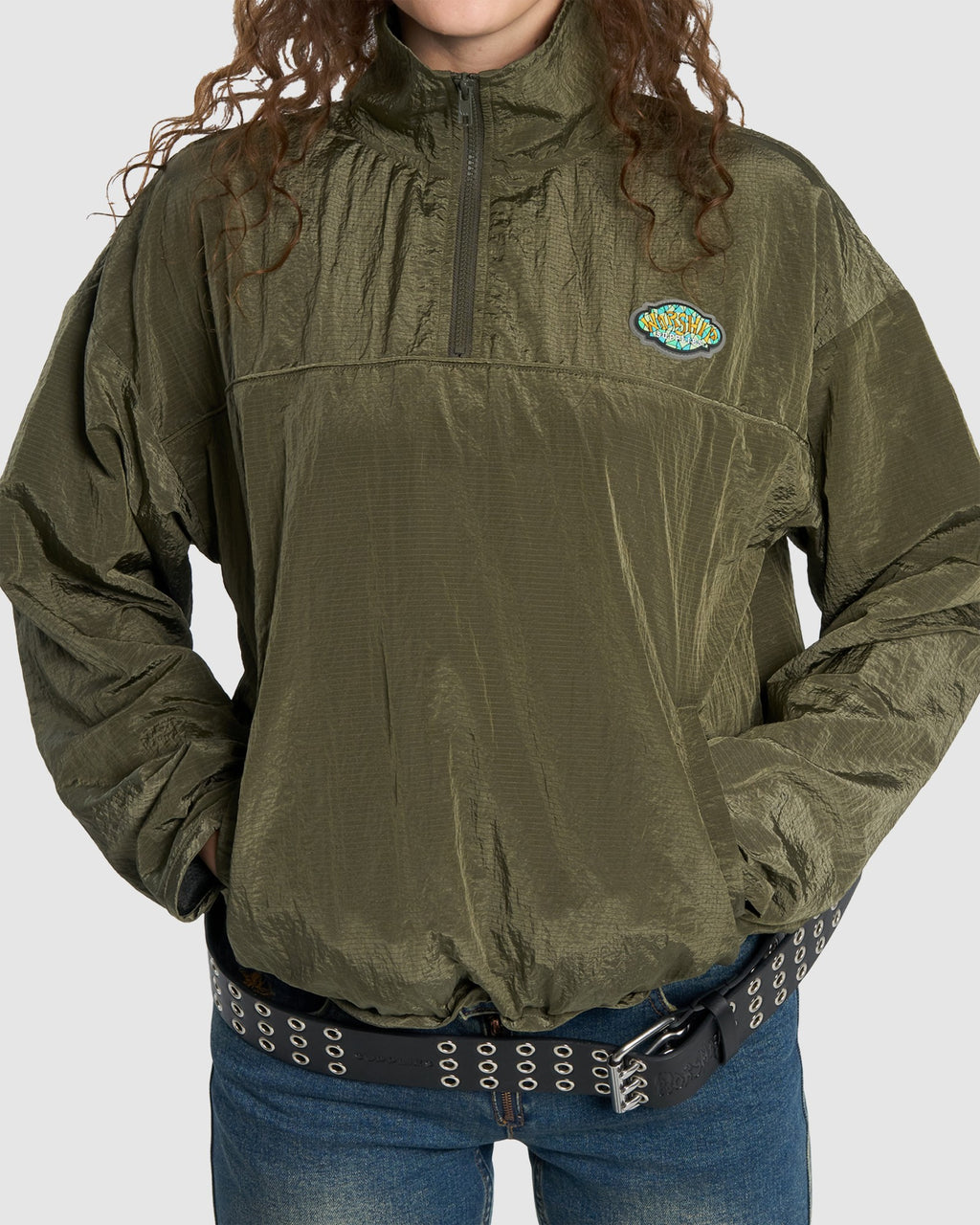 WOMENS STAINED QUARTER ZIP NYLON JACKET