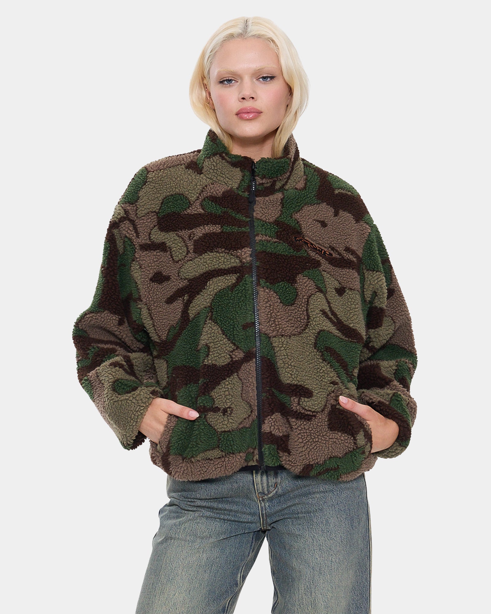 Womens Plain Sight Zip Through Sherpa Fleece Jacket