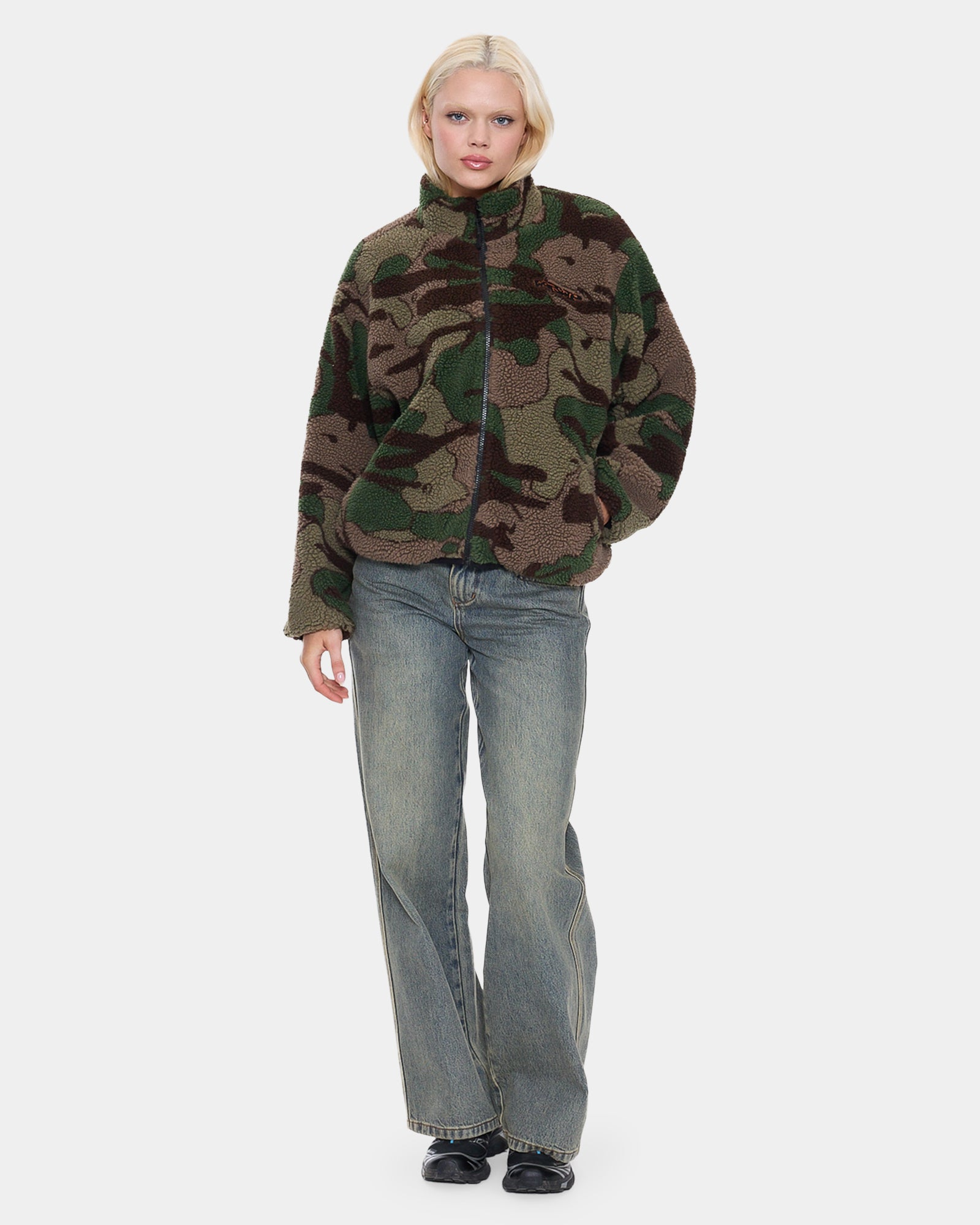 Womens Plain Sight Zip Through Sherpa Fleece Jacket