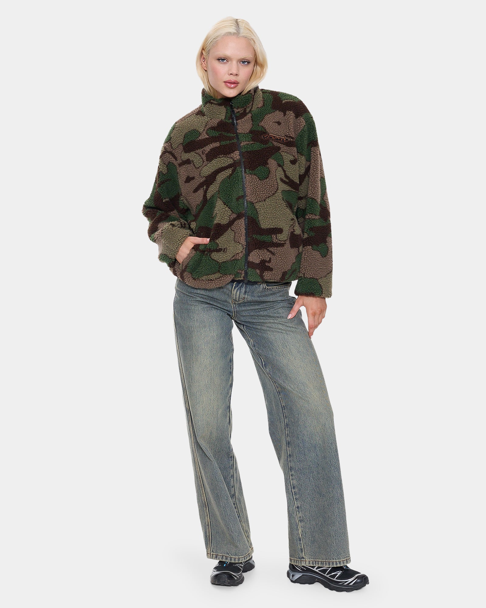 Womens Plain Sight Zip Through Sherpa Fleece Jacket