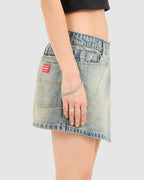 WOMENS VEXED DENIM MINI SKIRT