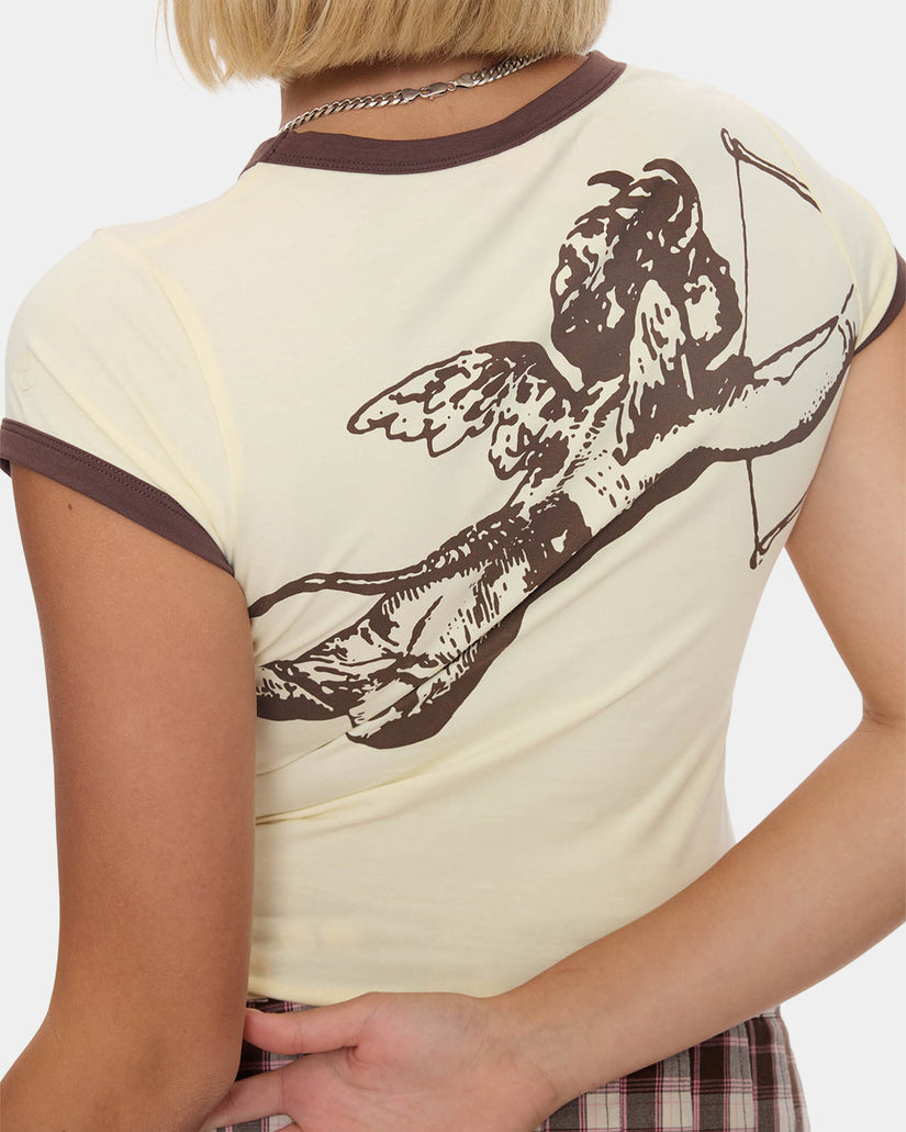 Womens Cherub Cap Sleeve Ringer T-Shirt