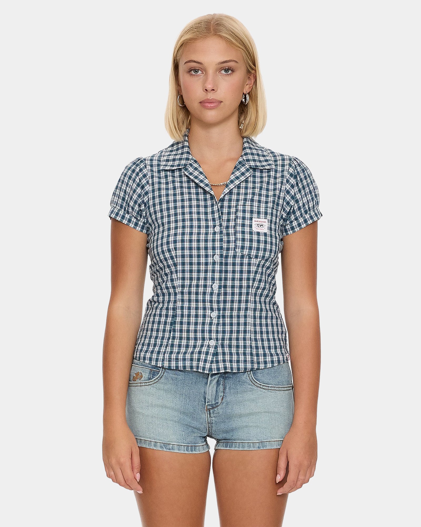 Womens Checkmate Baby Short Sleeve Shirt